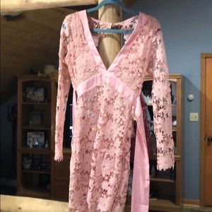 lace pink dress open back